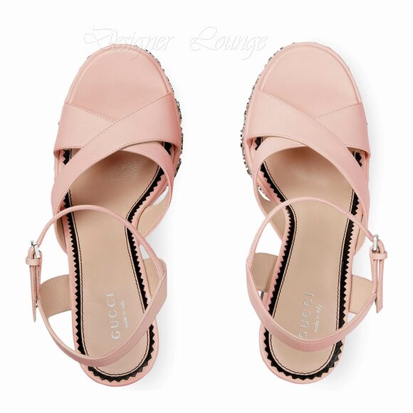 NEW GUCCI Interlocking GG Studs Rose Leather Platform Sandals EU 39 US 9 - Picture 9 of 12